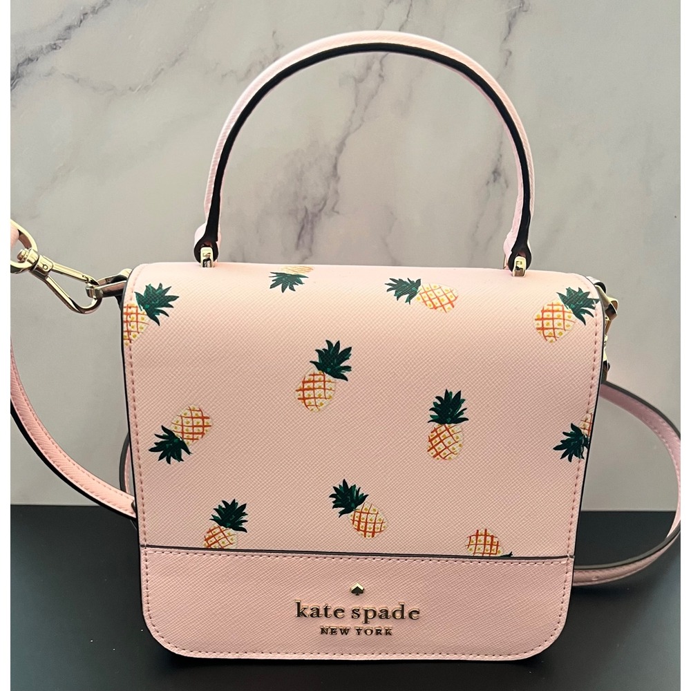 Kate Spade Staci Pineapple Print Pink Saffiano Leather Crossbody Bag WKR00466